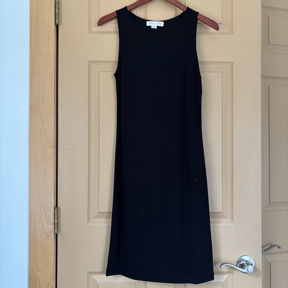 CASUAL CORNER | Black Vintage 90s Sheath Embellished Chic Midi Dress | Size XS